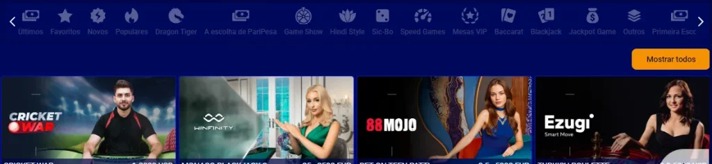 Catálogo de Jogos de Casino na PariPesa